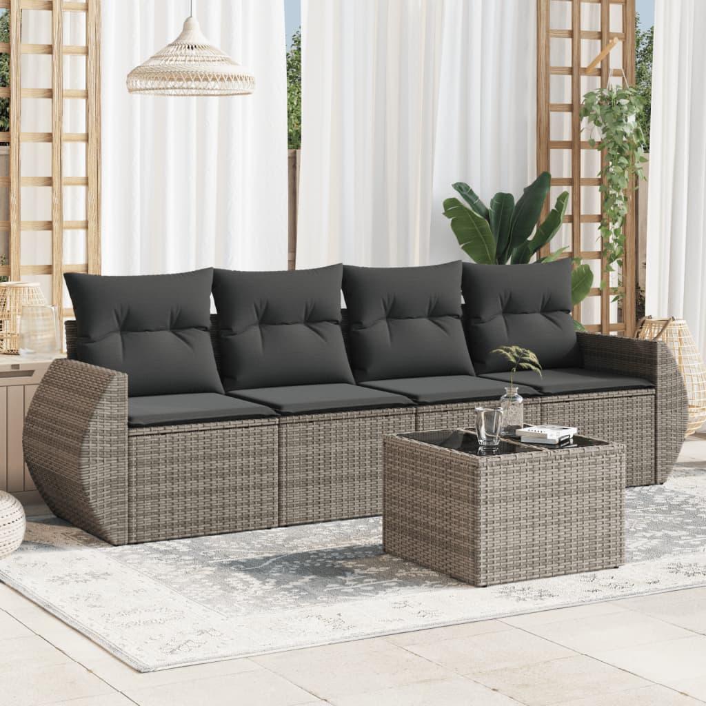 Sofasæt 5 dele med hynder polyrattan grå
