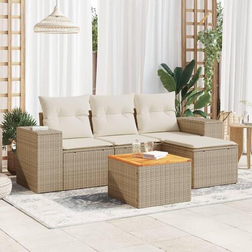 Sofasæt til haven 5 dele med hynder polyrattan beige