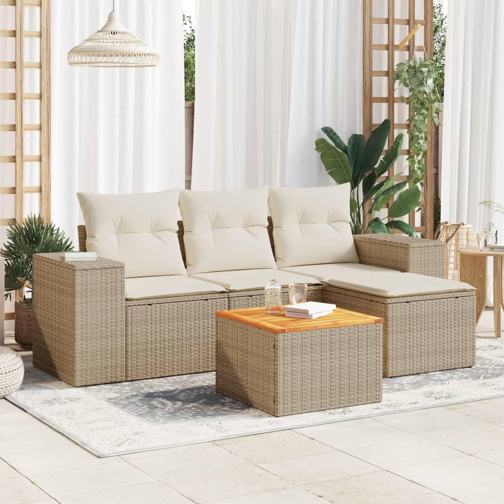 Sofasæt til haven 5 dele med hynder polyrattan beige