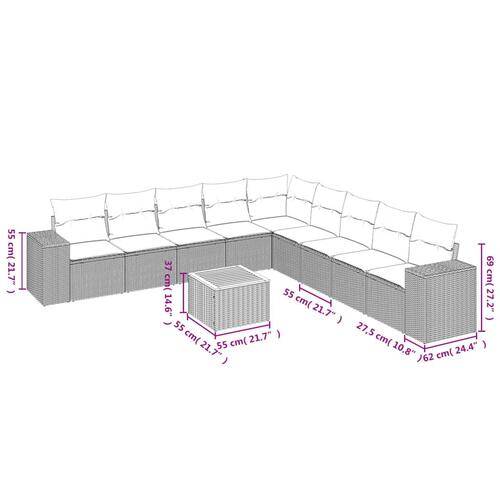 Sofasæt til haven 10 dele med hynder polyrattan beige