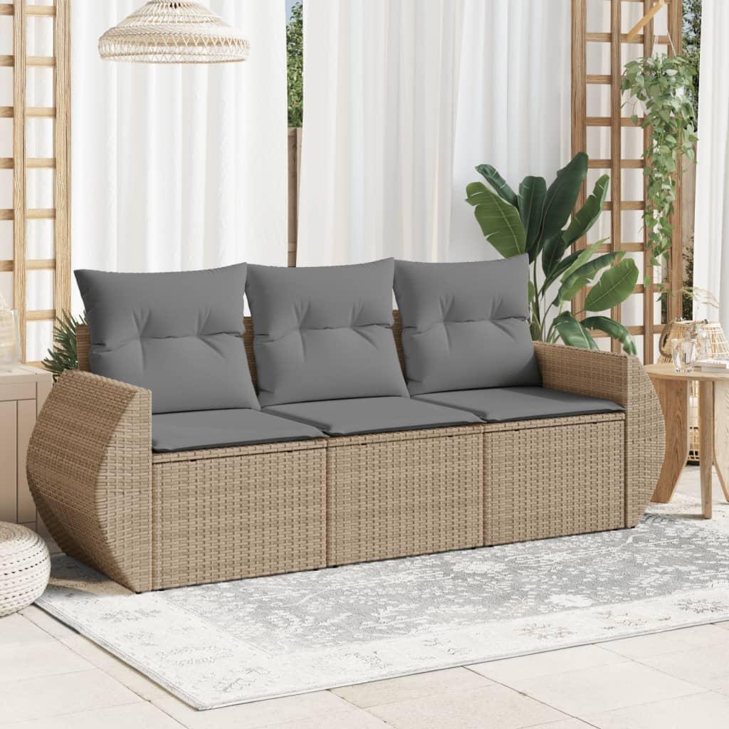 Sofasæt til haven 3 dele med hynder polyrattan beige