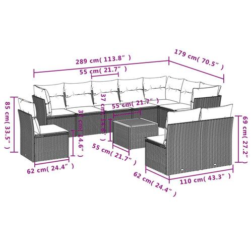 Sofasæt til haven 11 dele med hynder polyrattan beige