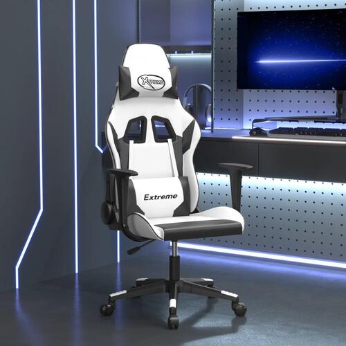 Gamingstol m. massagefunktion kunstlæder hvid og sort