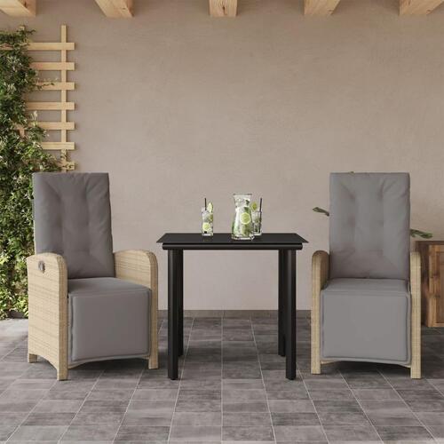 Bistrosæt til haven 3 dele med hynder polyrattan beige