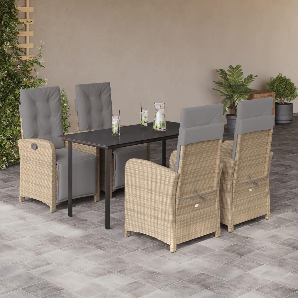 Spisebordssæt til haven 5 dele med hynder polyrattan beige