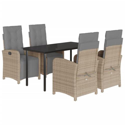 Spisebordssæt til haven 5 dele med hynder polyrattan beige
