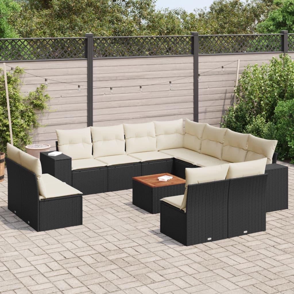 Sofasæt til haven 12 dele med hynder i polyrattan sort