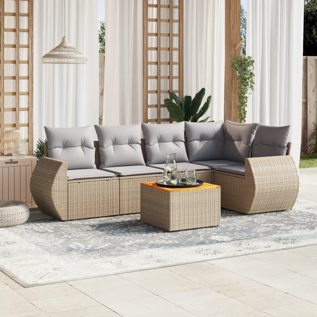 Sofasæt til haven 6 dele med hynder polyrattan beige