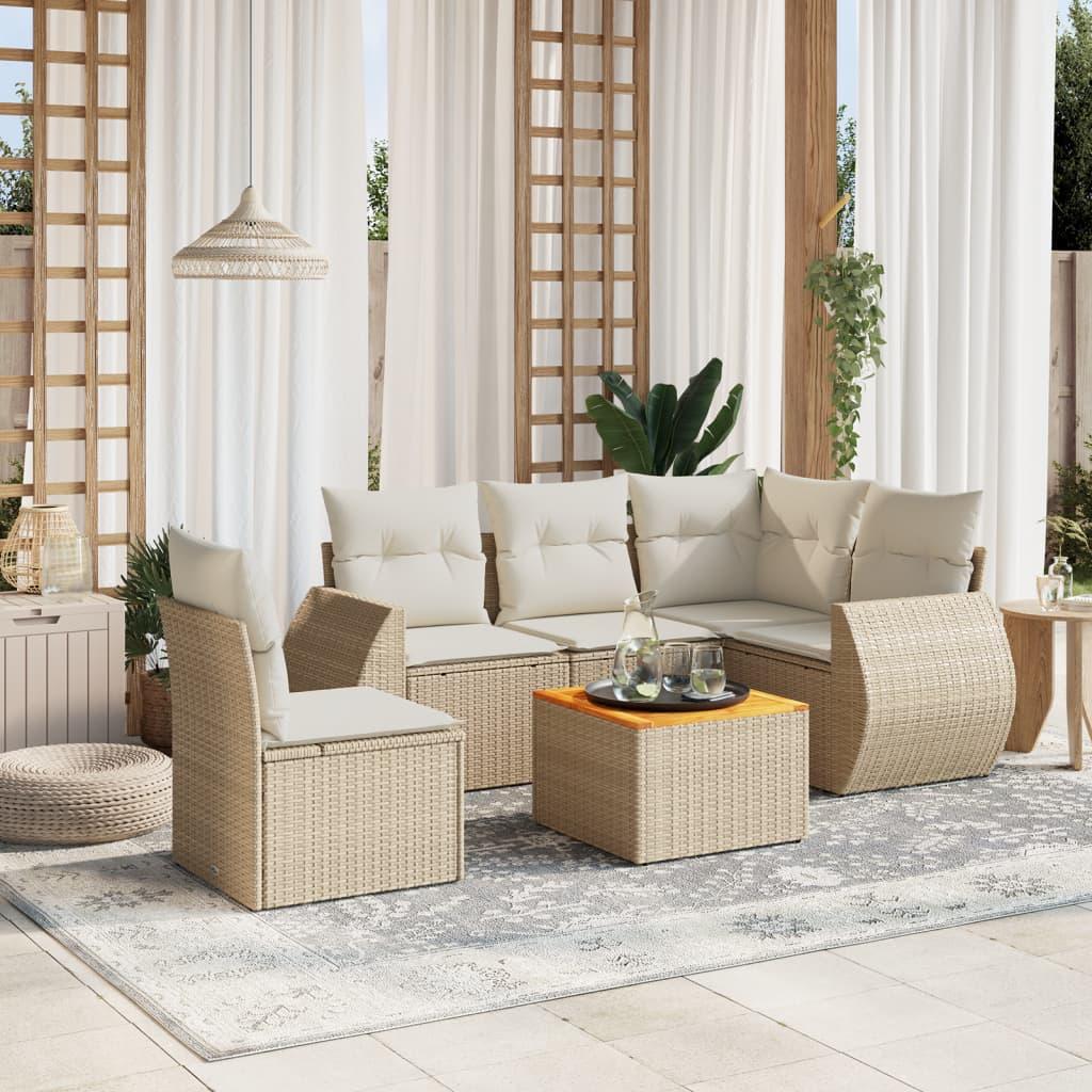 Sofasæt til haven 6 dele med hynder polyrattan beige