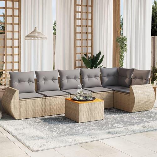 Sofasæt til haven 7 dele med hynder polyrattan beige