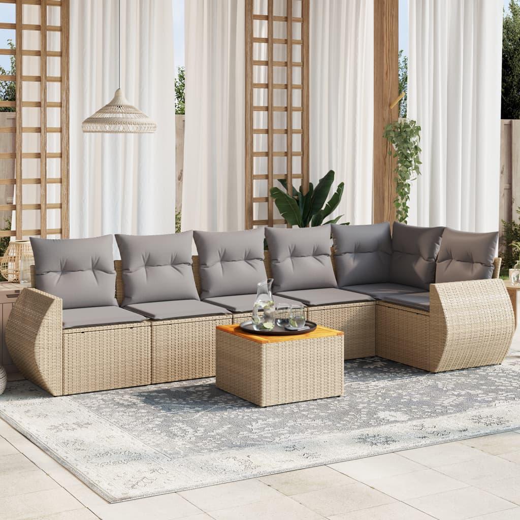 Sofasæt til haven 7 dele med hynder polyrattan beige