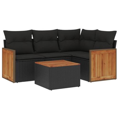 Sofasæt til haven 5 dele med hynder polyrattan sort