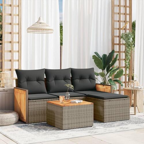 Sofasæt 5 dele med hynder polyrattan grå