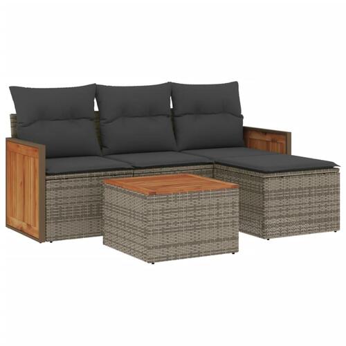 Sofasæt 5 dele med hynder polyrattan grå