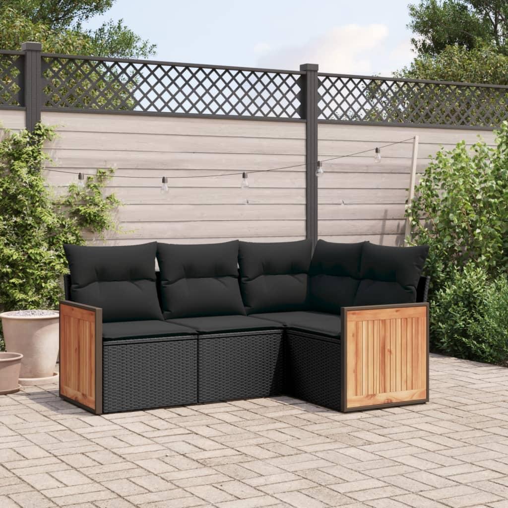 Sofasæt til haven 4 dele med hynder polyrattan sort