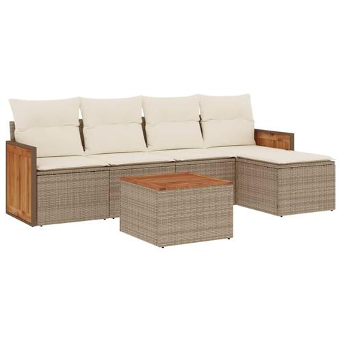 Sofasæt til haven 6 dele med hynder polyrattan beige