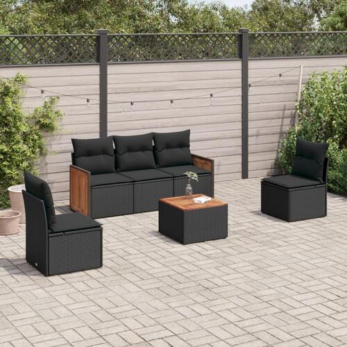 Sofasæt til haven 6 dele med hynder polyrattan sort