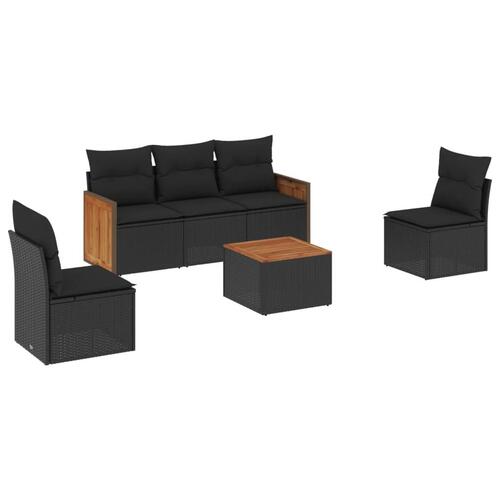 Sofasæt til haven 6 dele med hynder polyrattan sort