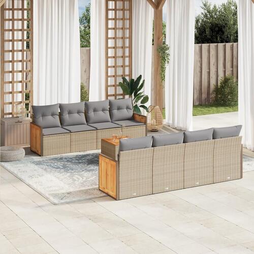 Sofasæt til haven 9 dele med hynder polyrattan beige