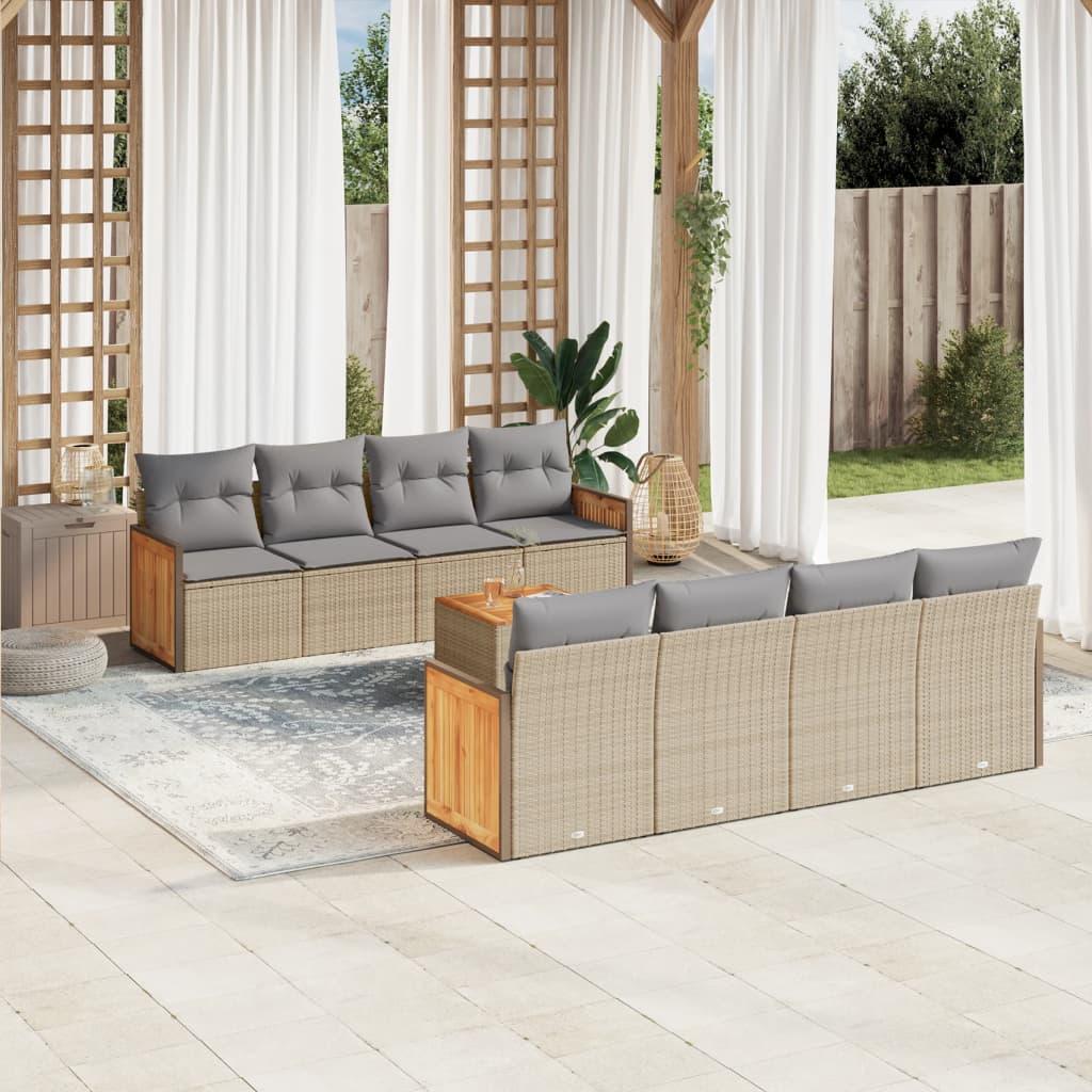 Sofasæt til haven 9 dele med hynder polyrattan beige