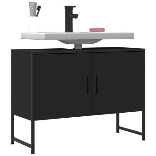 Underskab til håndvask 80x33x60 cm konstrueret træ sort
