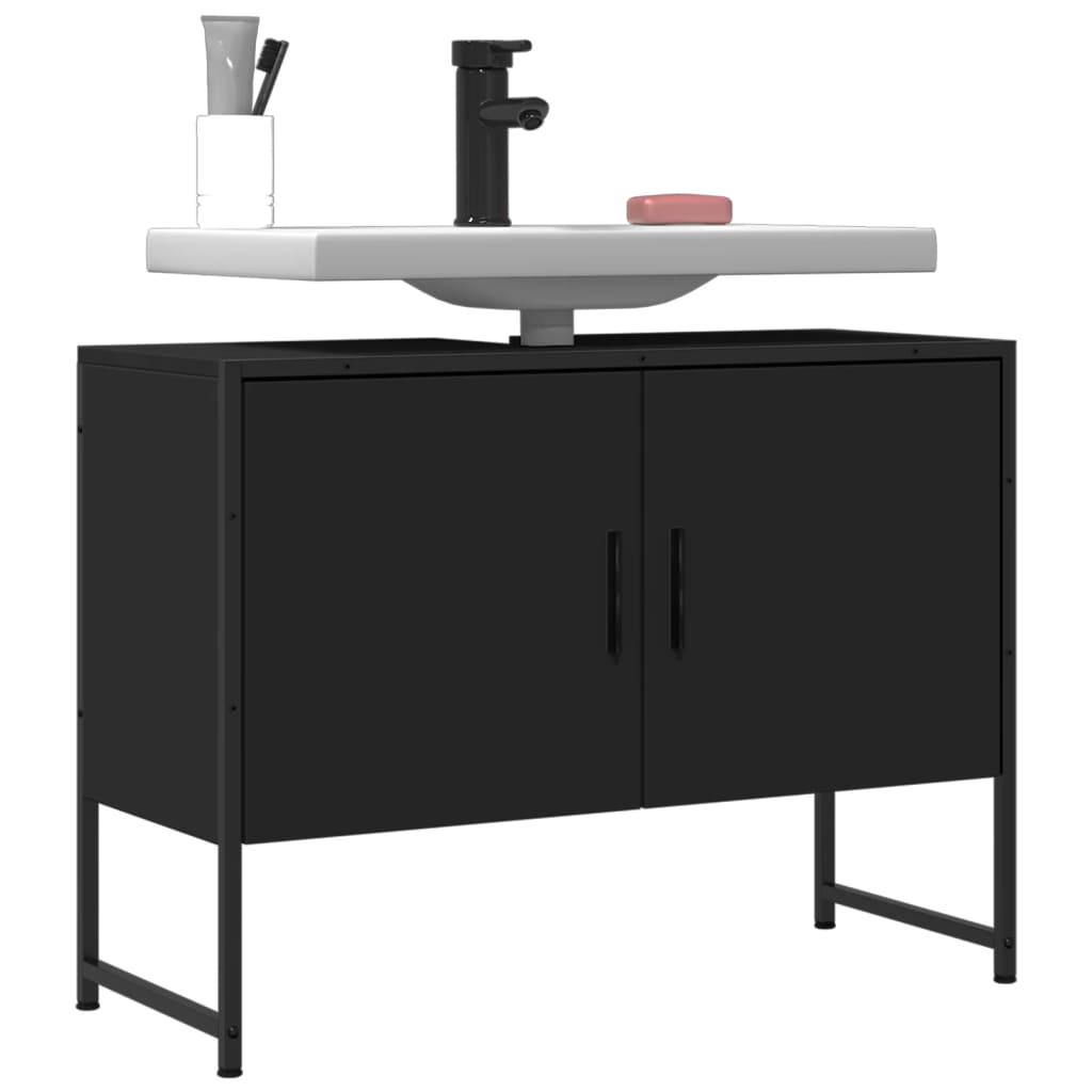 Underskab til håndvask 80x33x60 cm konstrueret træ sort