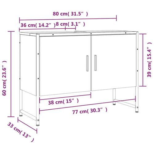 Underskab til håndvask 80x33x60 cm konstrueret træ sort