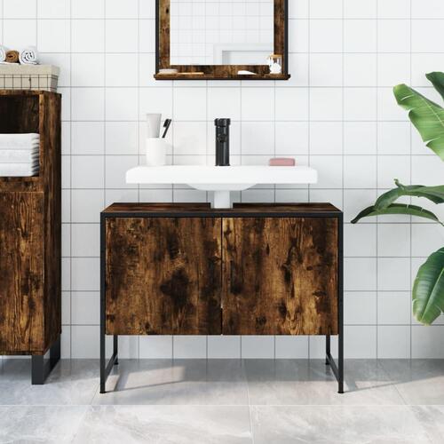 Underskab til håndvask 80x33x60 cm konstrueret træ røget eg