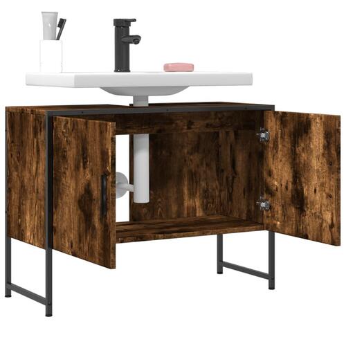 Underskab til håndvask 80x33x60 cm konstrueret træ røget eg