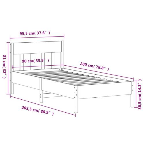 Sengeramme uden madras 90x200 cm massivt fyrretræ gyldenbrun