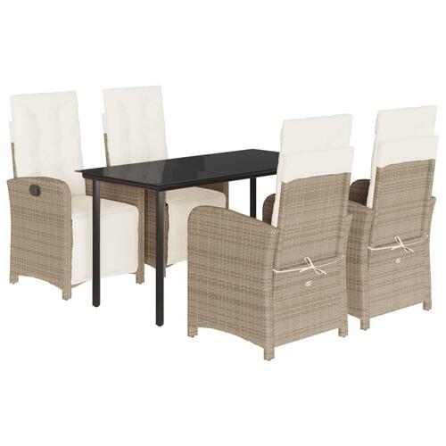 Spisebordssæt til haven 5 dele med hynder polyrattan beige