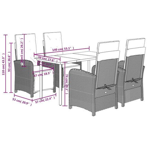 Spisebordssæt til haven 5 dele med hynder polyrattan beige