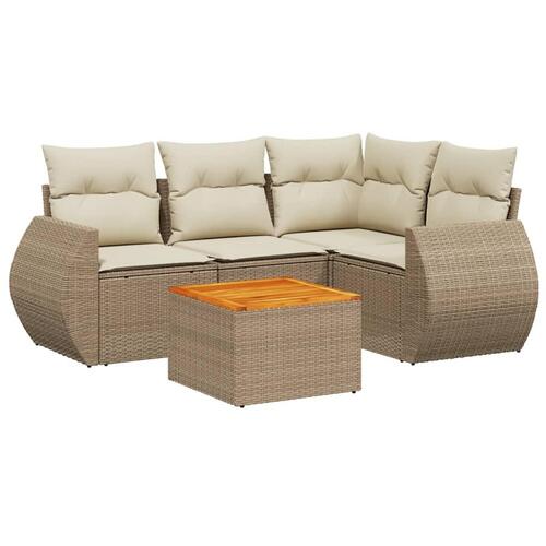 Sofasæt til haven 5 dele med hynder polyrattan beige