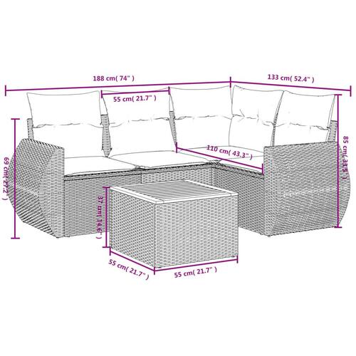 Sofasæt til haven 5 dele med hynder polyrattan beige