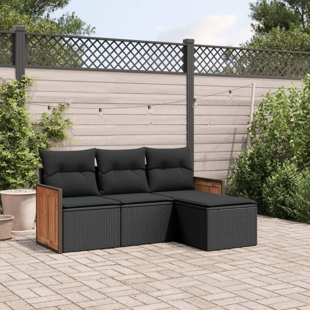Sofasæt til haven 4 dele med hynder polyrattan sort
