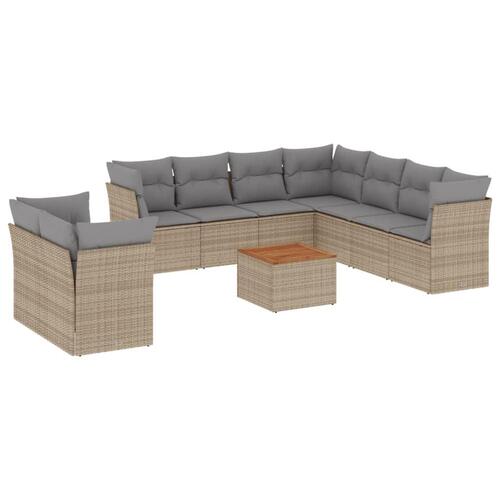 Havesofasæt 11 dele med hynder polyrattan beige