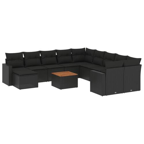 Sofasæt til haven 12 dele med hynder polyrattan sort