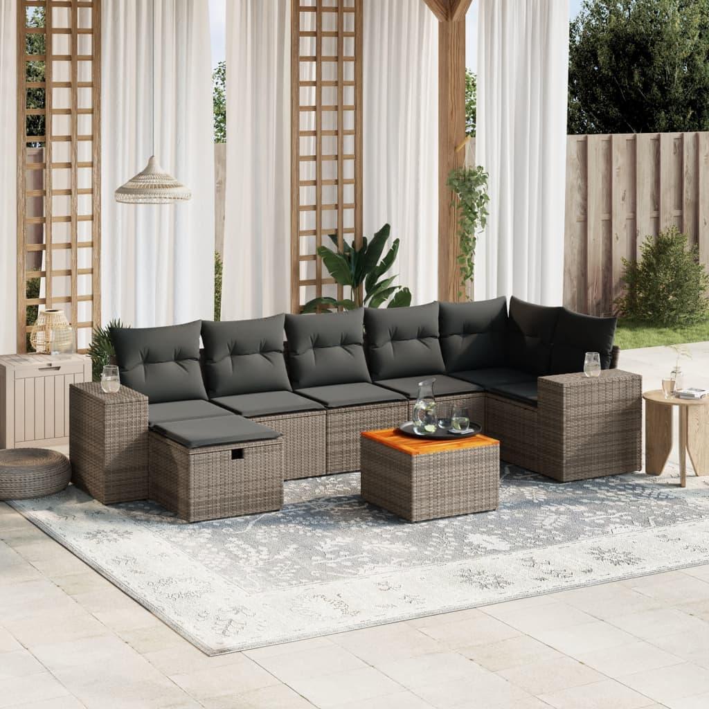 Sofasæt til haven 8 dele med hynder polyrattan grå