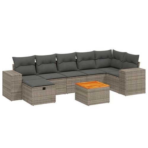Sofasæt til haven 8 dele med hynder polyrattan grå