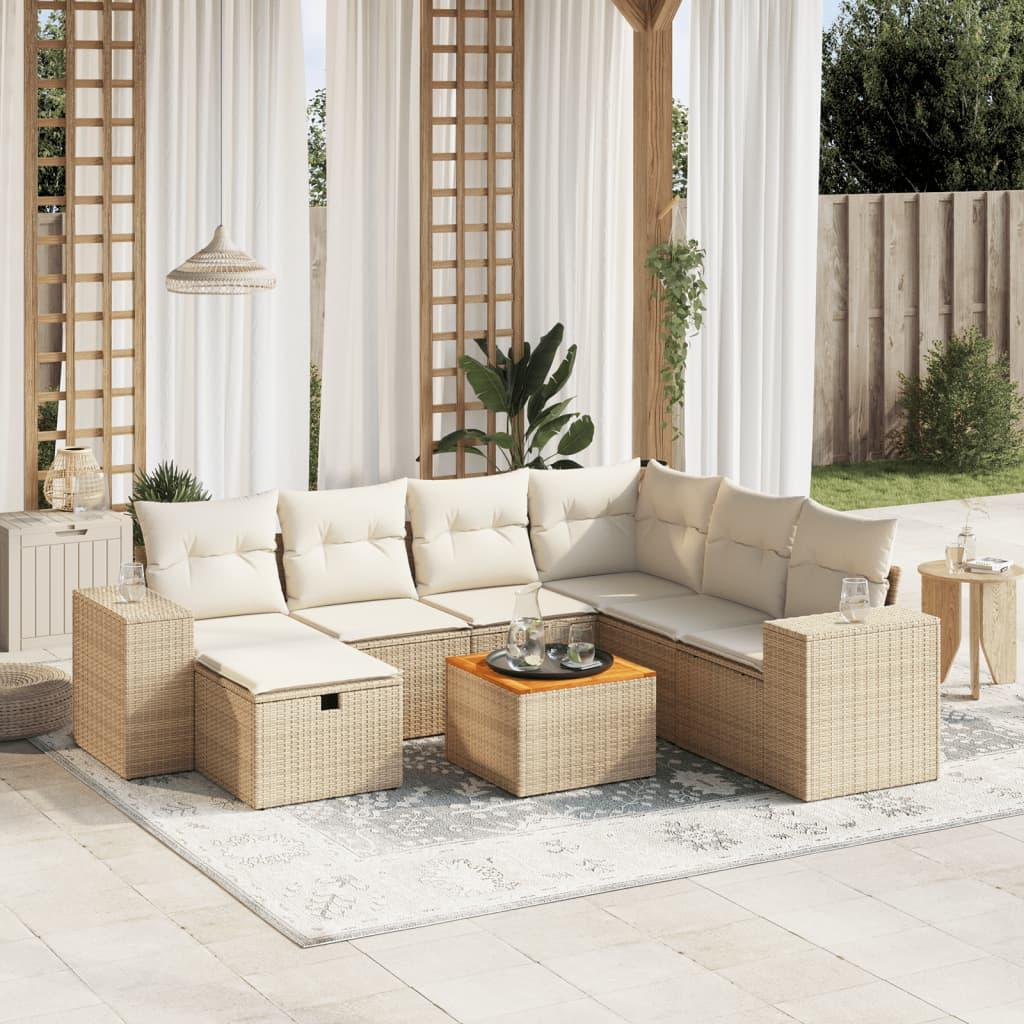 Sofasæt til haven 8 dele med hynder polyrattan beige