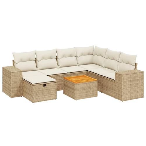 Sofasæt til haven 8 dele med hynder polyrattan beige