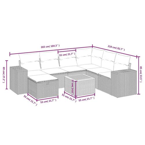 Sofasæt til haven 8 dele med hynder polyrattan beige