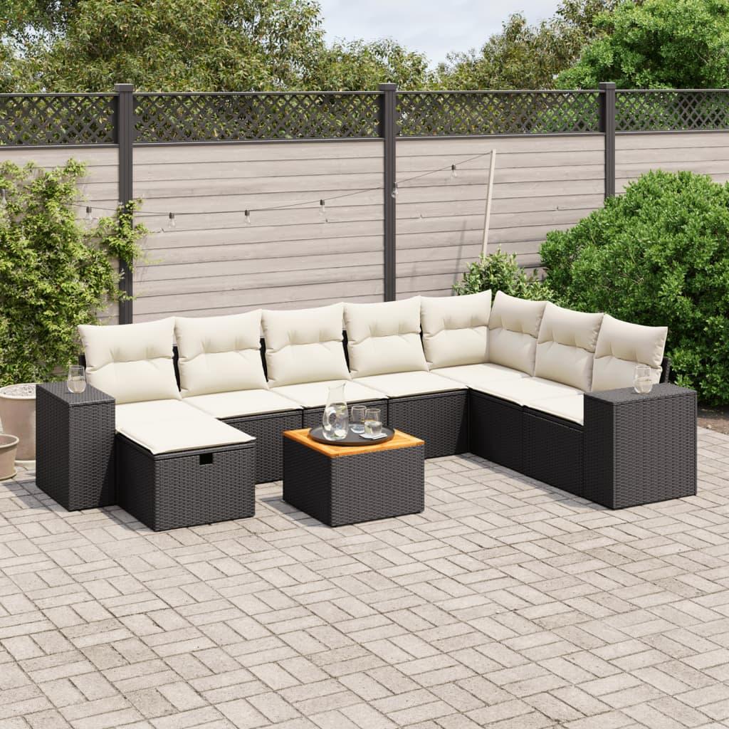 Sofasæt til haven 9 dele med hynder polyrattan sort