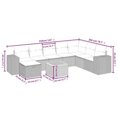 Sofasæt til haven 9 dele med hynder polyrattan sort