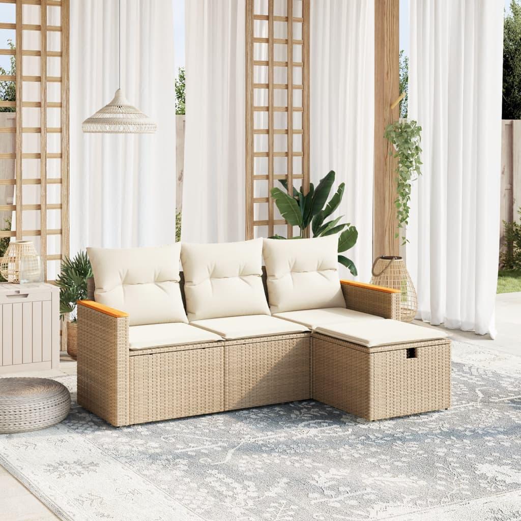 Sofasæt til haven 4 dele med hynder polyrattan beige