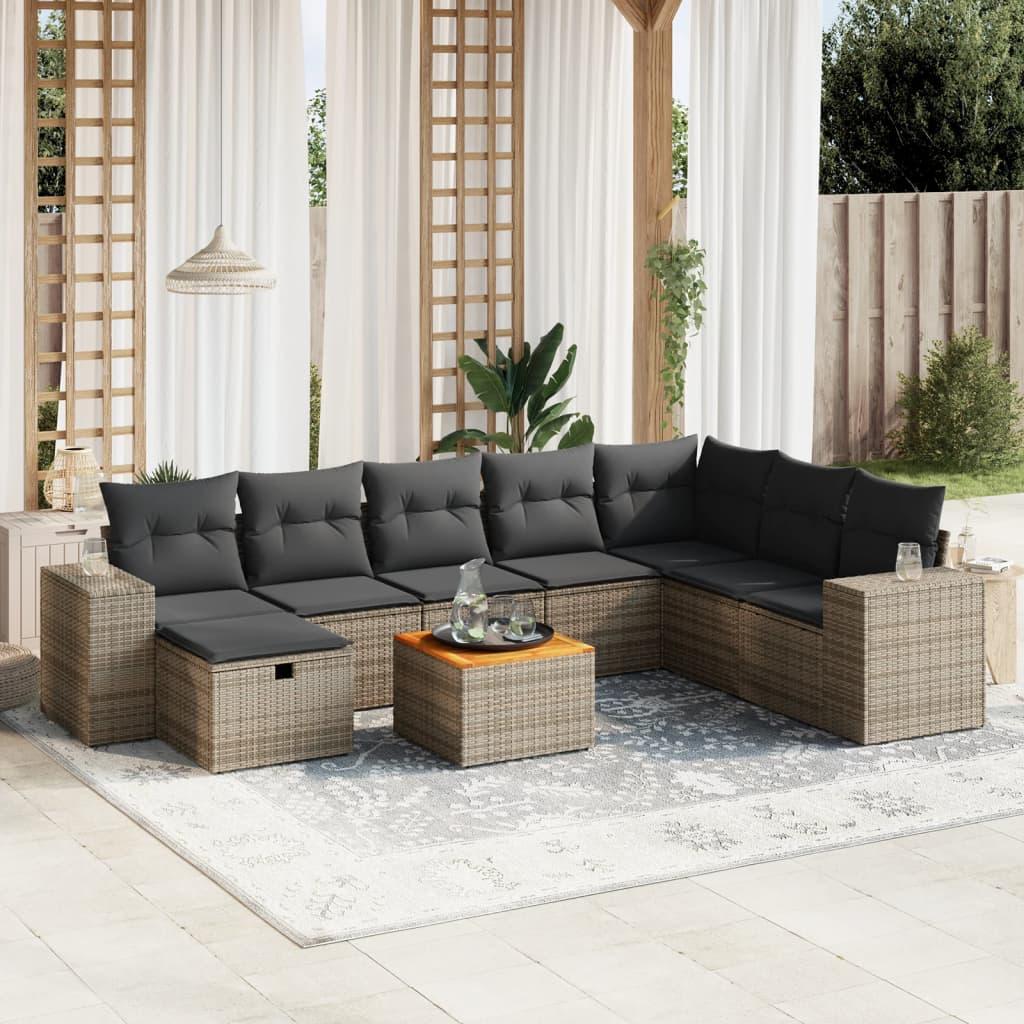 Sofasæt til haven 9 dele med hynder polyrattan grå
