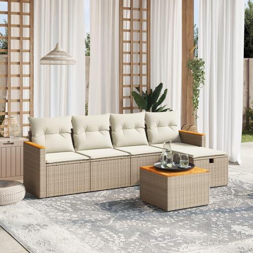 Sofasæt til haven 6 dele med hynder polyrattan beige