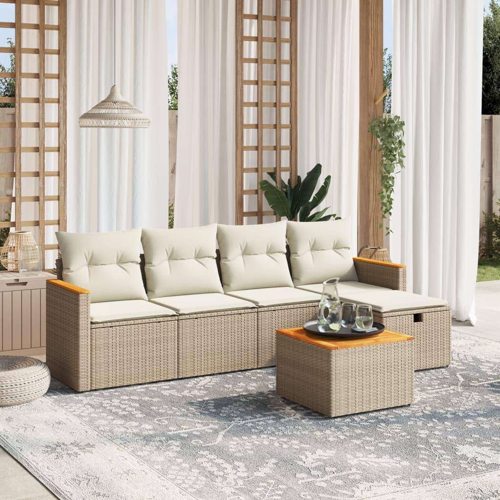 Sofasæt til haven 6 dele med hynder polyrattan beige