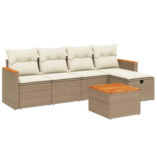 Sofasæt til haven 6 dele med hynder polyrattan beige