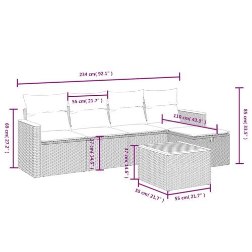 Sofasæt til haven 6 dele med hynder polyrattan beige